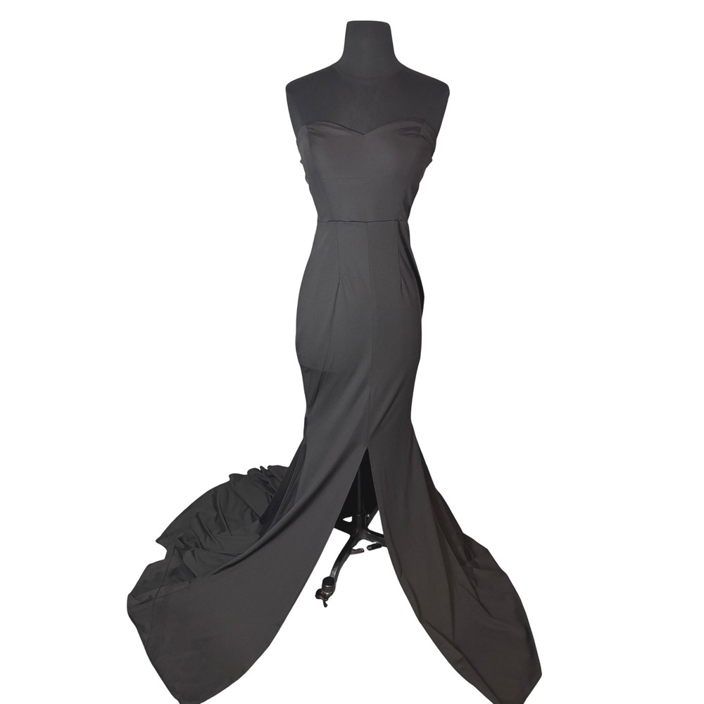 Strapless Black Prom Gown with Train